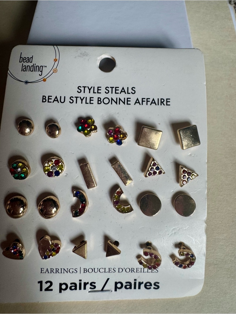 Bead Landing Mixed Stud Earring Set - Gold Tone with Multicolor Accents